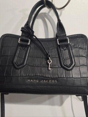 Marc Jacobs Black Croc-Embossed Leather Satchel with Key Charm